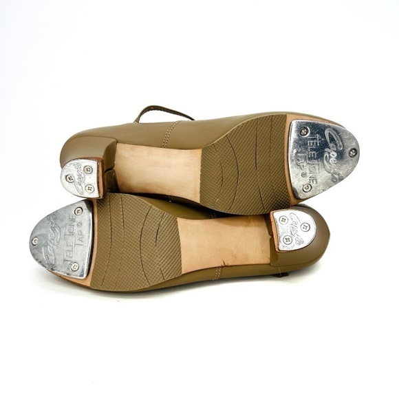 Capezio Heeled Tap Shoes Tap Jr. Footlight Caramel Tan Leather Size 5.5 New - Picture 10 of 12